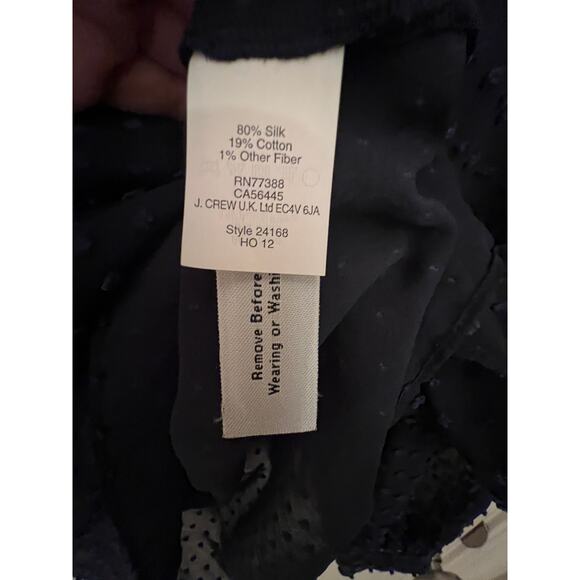 J. Crew Women's Navy Blue Silk Swiss Dot Textured 2 Blouse Peasant Keyhole Sheer - Picture 4 of 7